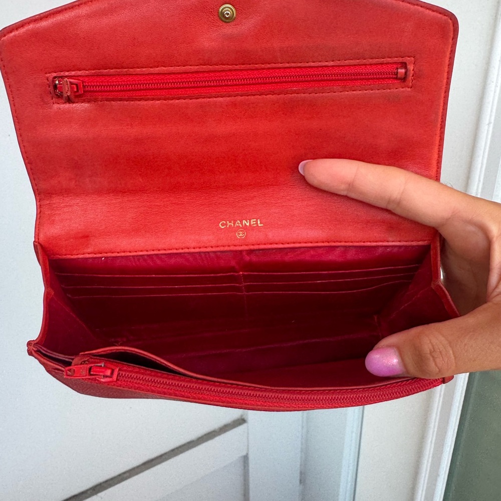 Vintage Chanel Red Caviar Leather Clutch Authentic, with Aftermarket Chain - Picture 12 of 14